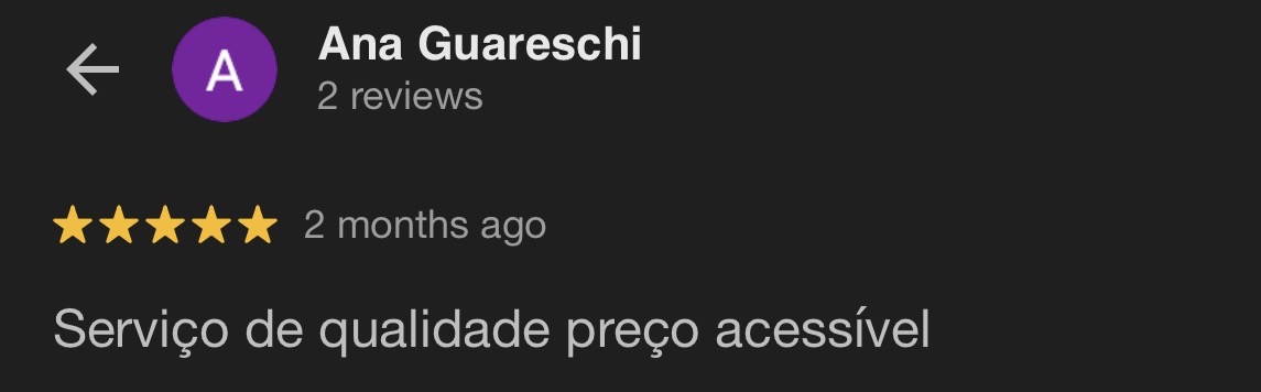 Avaliação 5 estrelas de Ana Guareschi no Google