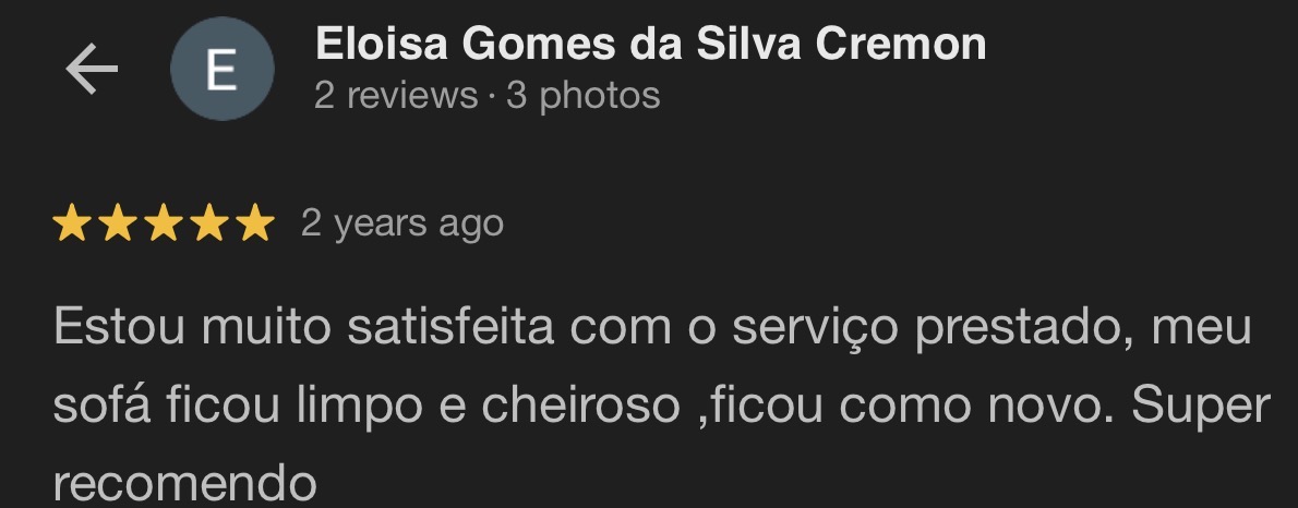 Avaliação 5 estrelas de Eloisa Gomes da Silva Cremon no Google