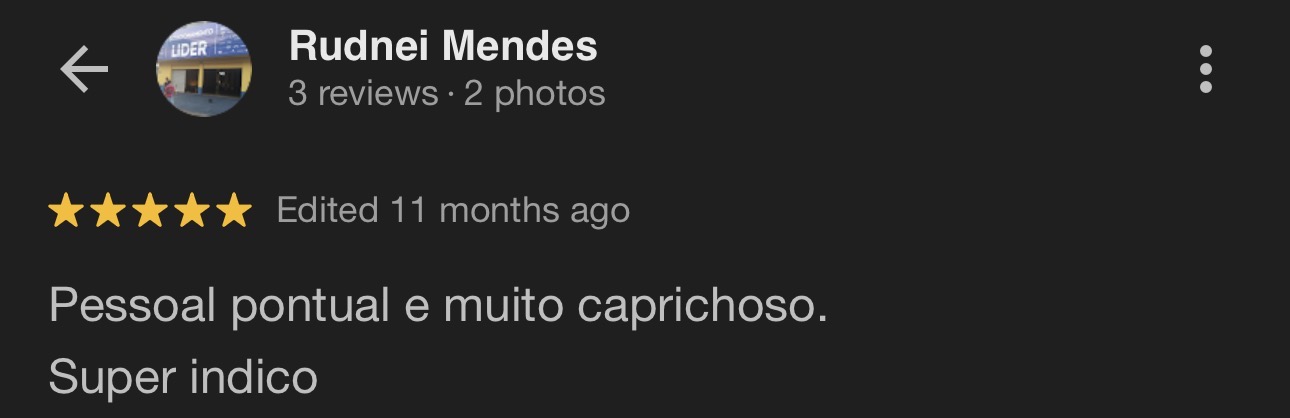 Avaliação 5 estrelas de Rudnei Mendes no Google